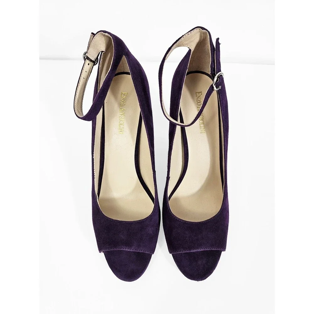Enzo Angiolini Size 8.5 Graton Purple Plum Leather Suede Peep Toe Pumps Retro